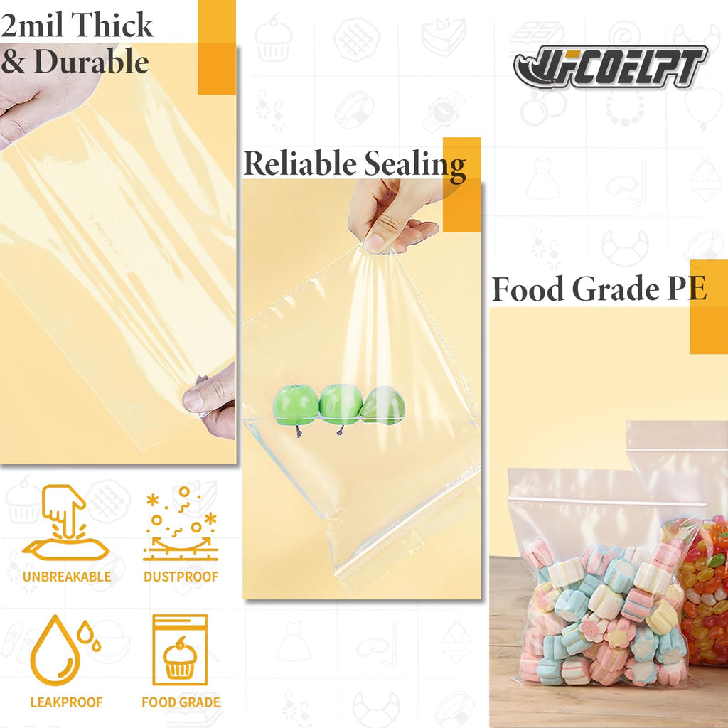 100 Count 2 Gallon Zip Storage Bags 13"×15", Reclosable Food Grade 2mil Plastic Zipper Bags for Storage, Packing and Shipping