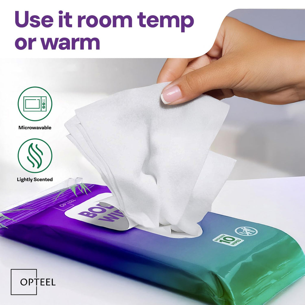 OPTEEL Thick & Large Body Wipes for Adults Bathing No Rinse – Shower Wipe, Ideal for Men, Women & Elderly – Soft & Gentle, Travel Wipes Perfect Alternative to Shower – 8 Packs (80ct)