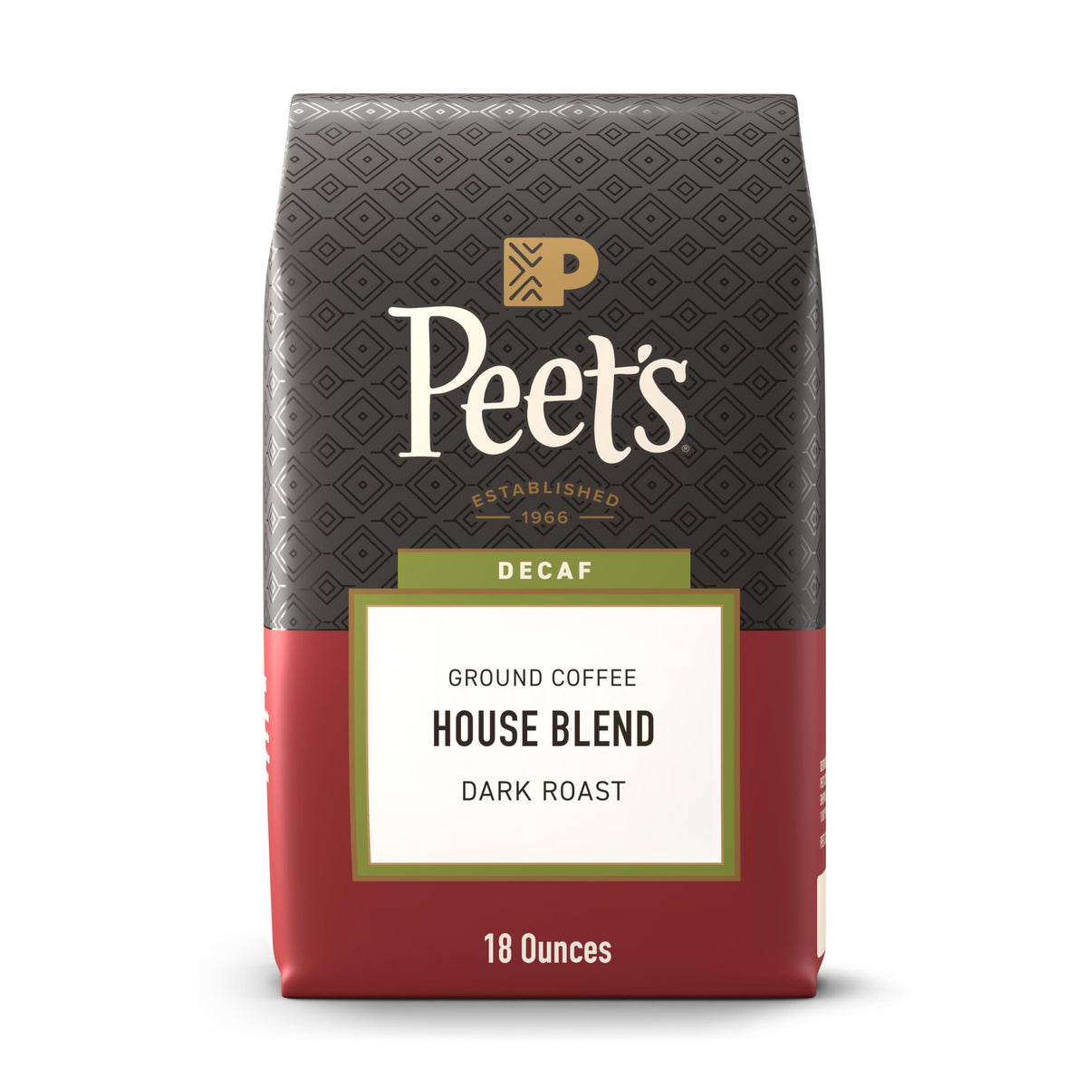 Peet's Coffee Ground Coffee Dark Roast, Decaf House Blend, 18 Ounces