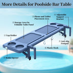 Poolside Bar, 44"×12" Poolside Bar Table with Adjustable Support Bracket Fits Above-ground Pools, Swim Up Bars Capacity Up to 110lbs, Patio Poolside Table Smart Fold ＆Weather Resistant Stable Tabletop