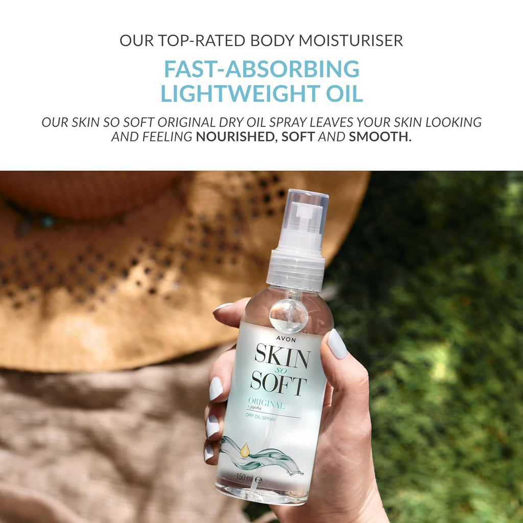 AVON SKIN SO SOFT Original Dry Oil Spray (5 Fl. Oz) Each – Luxury Lightweight Body & Hair Oil Mist – Fast-Absorbing, Non-Greasy, Silky Smooth Finish 150ML (2-PACK)