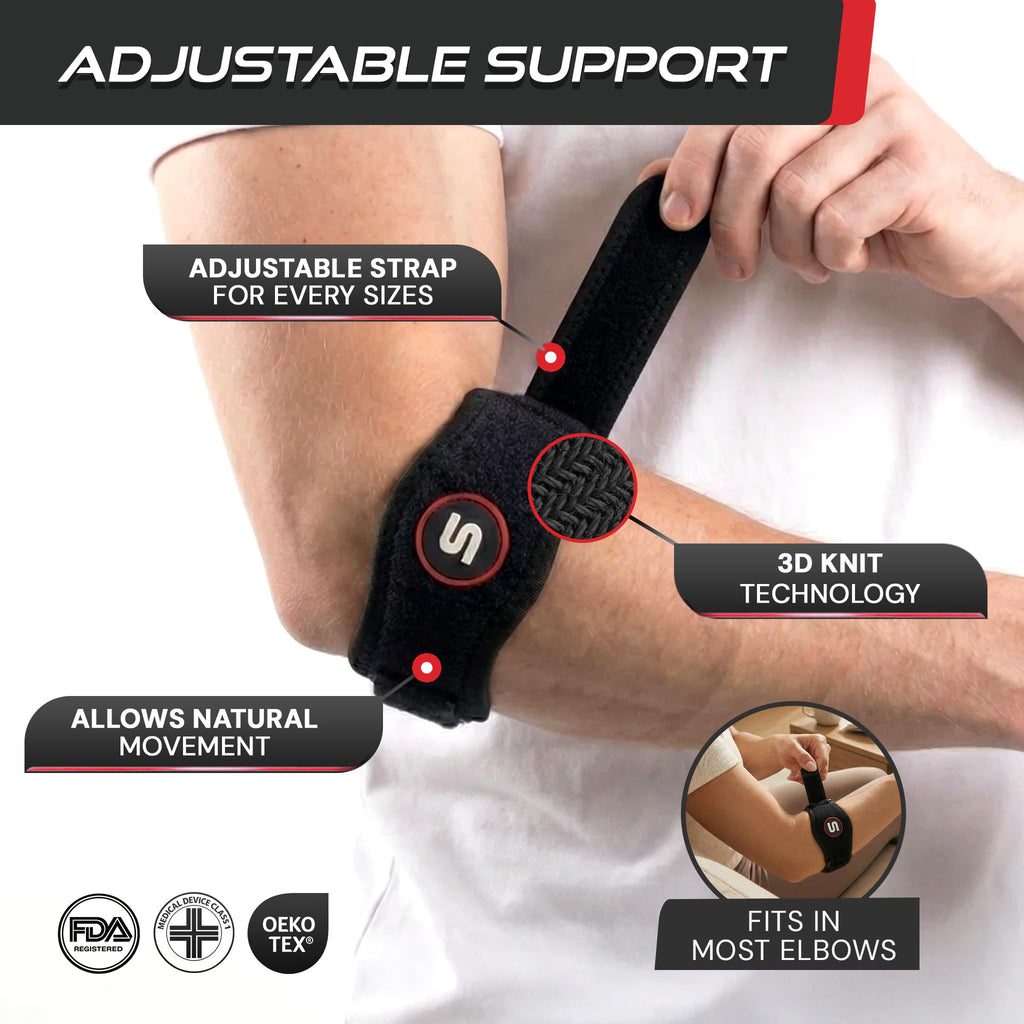 Sleeve Stars Tennis Elbow Brace for Men & Women, Fits 9"-23" (Single/Black)