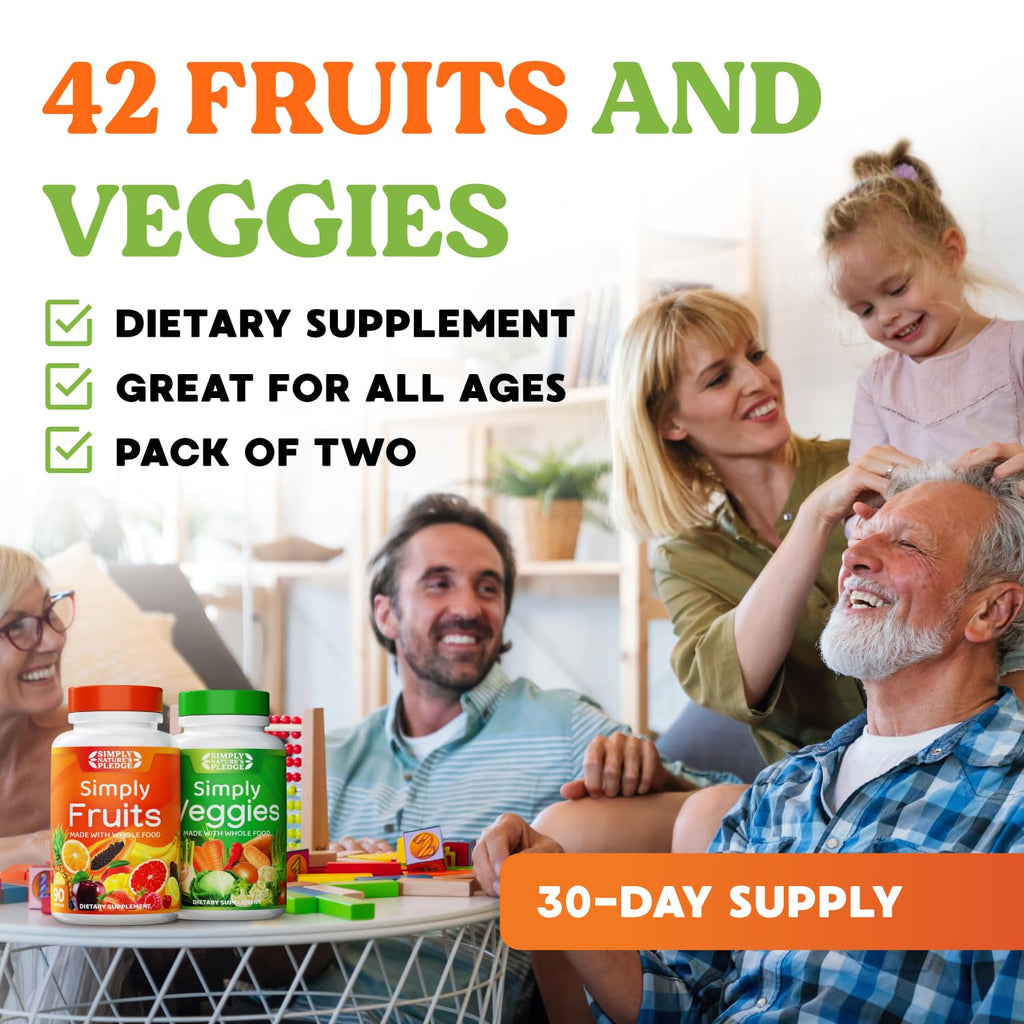 Simply Nature's Pledge - Packed with Over 40 Different Fruits & Vegetables - Made with Whole Food Superfoods - with High Beta Carotene – 100% Soy Free - 90 Count (Pack of 2)
