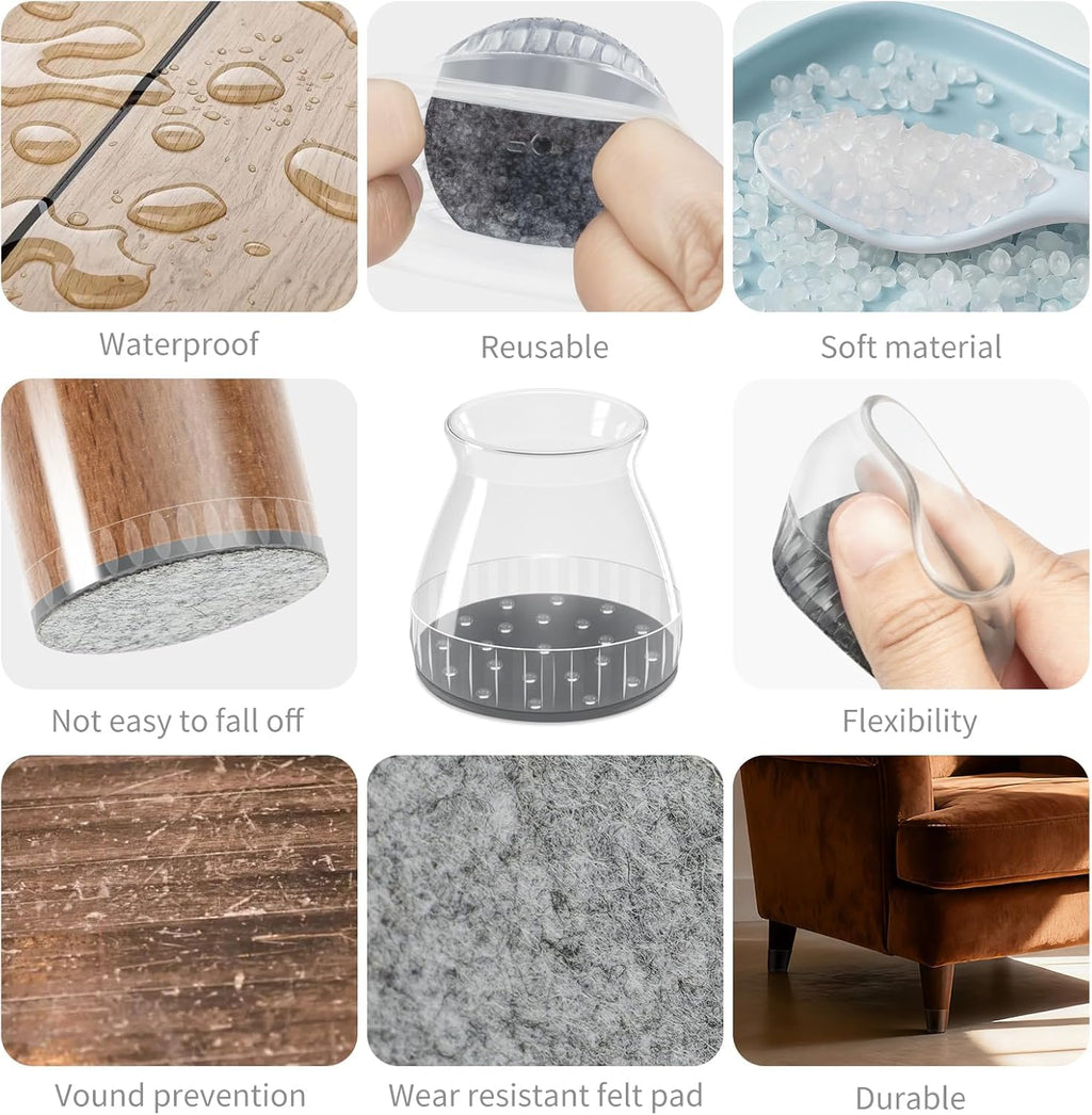 40 Pcs Silicone Chair Leg Floor Protectors & Furniture Sliders for Hardwood Floors - Felt Pads for Chair Legs Anti-Scratch Noise Reduction Furniture Pads Chair Feet Protectors Fit 0.51" to 0.89"