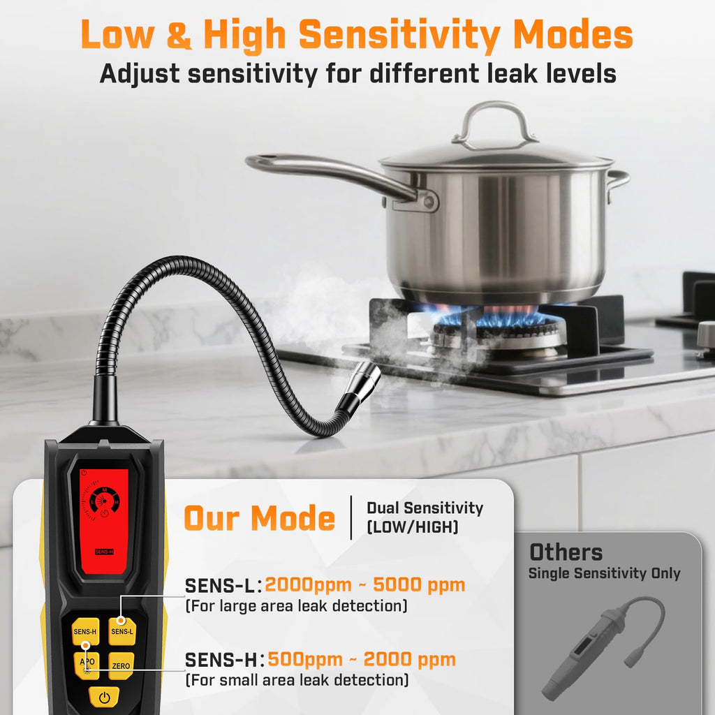 Natural Gas Leak Detector - Propane Leak Detector with 11-Inch Gooseneck for Natural Gas Detectors, Gas Detector Sniffer with Audible & Visual Alarm for Home Combustible Gas Propane Methane
