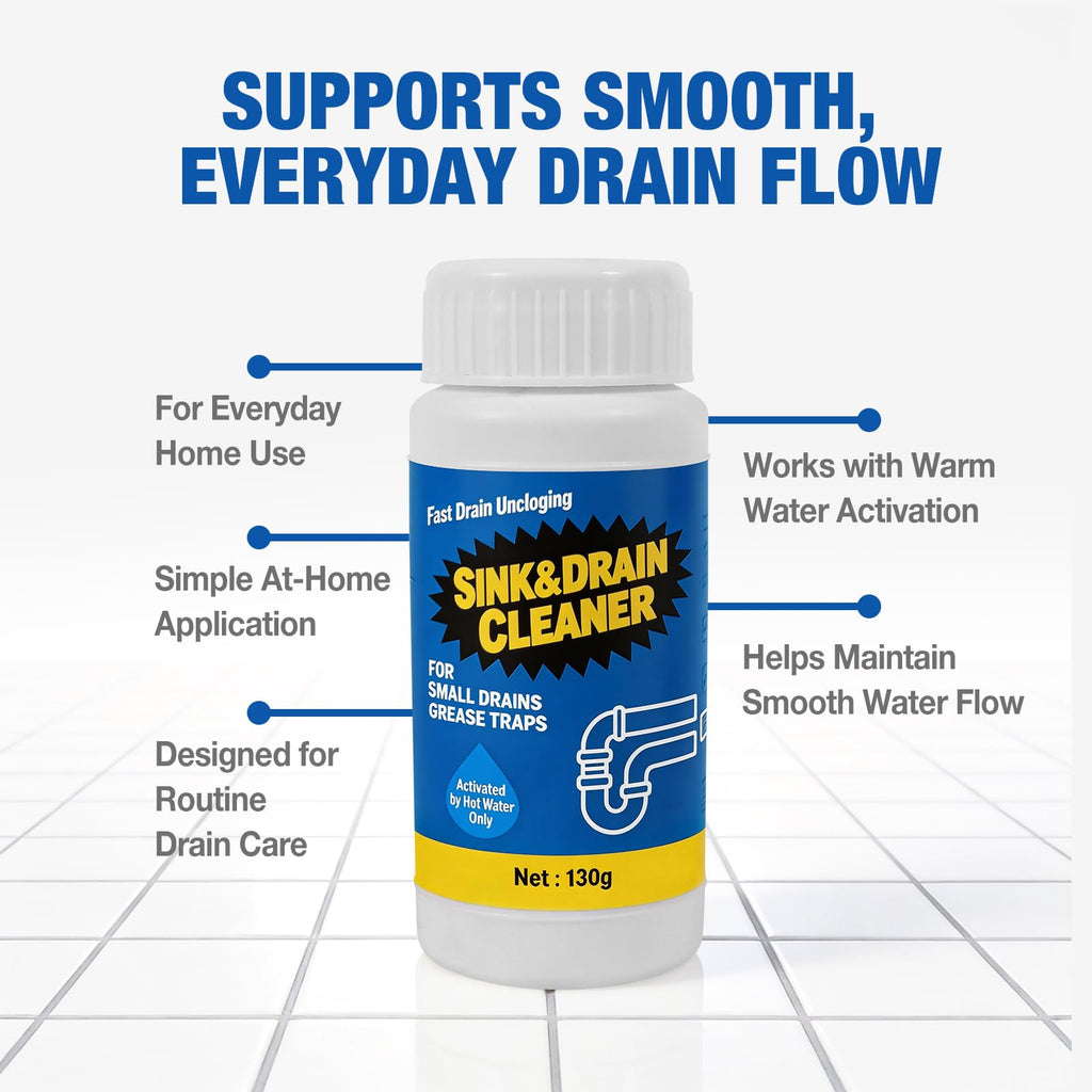 Sink Drain Cleaner Powder: Household Drain Clog Remover for Sink Shower Tub Kitchen Bathroom Pipes Floor Drains - Easy-to-Use Home Unclogging Opener (4 Pack)