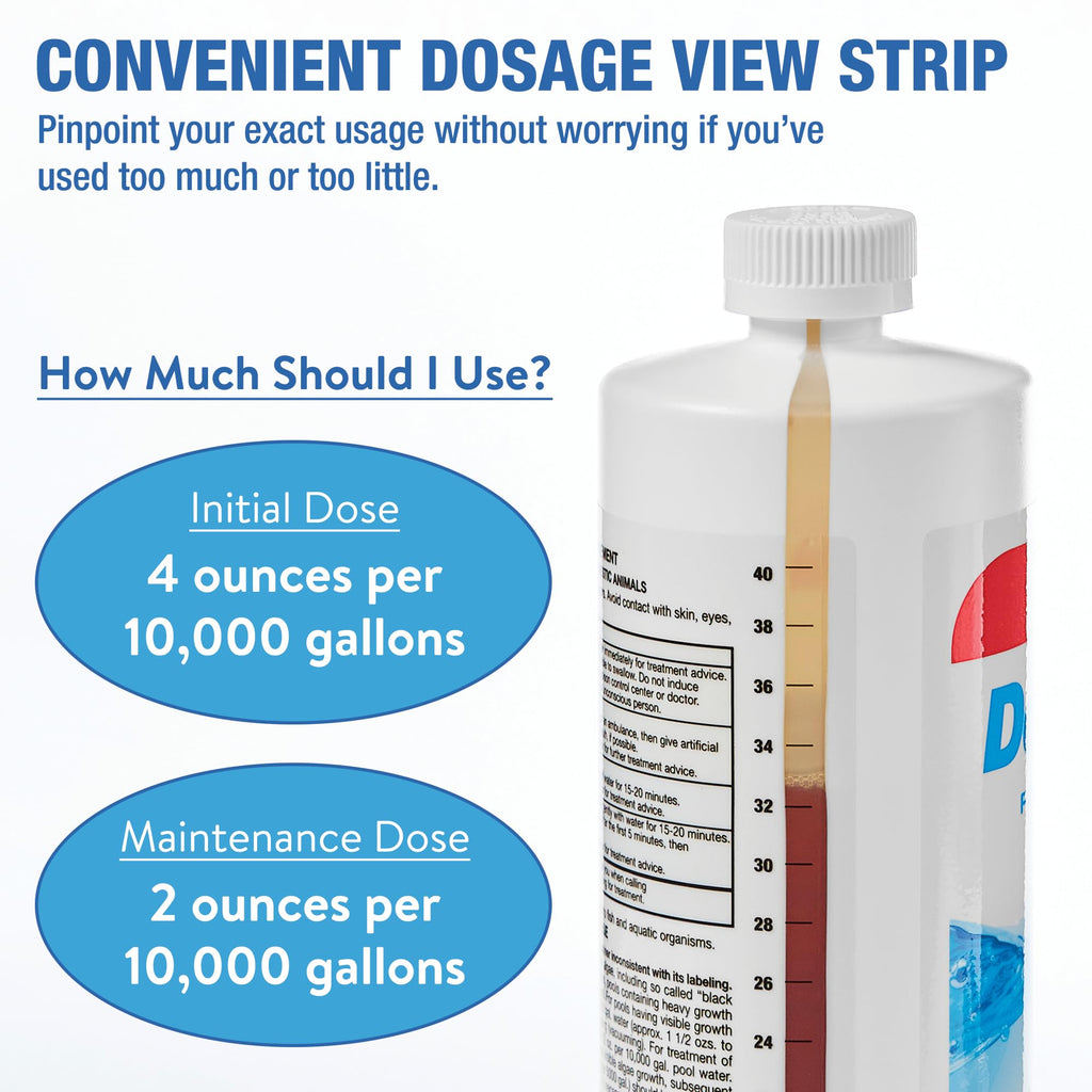 Doheny's Super Algaecide Plus | Pro-Grade | Effective Against Most Algae Types | 7.1% Chelated Copper (Reduces Staining) | Non-Foaming, No Clouding | Safe to Swim After Use | 4 x 40oz Bottles (160oz)