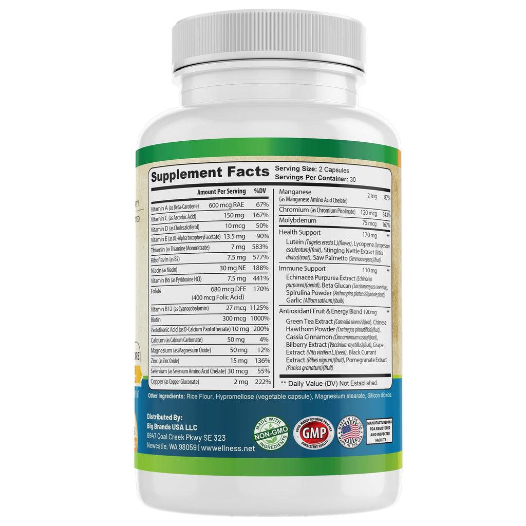 Whole World Wellness Mens Daily Multivitamin Multimineral Supplement for Energy, Focus, Stamina & Performance. Made for Men with 30+ Nutrients, Fruit & Energy Blend. Mens Vitamins, Made in The USA.