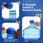 【Upgraded】Morsatie Reusable 3 & 5 Gallon Water Jug Cap, No Leaking & Popping Open, Food Grade Silicone Replacement Cap for 55mm Standard/Screw/Crown Top Water Bottle & Water Pump Dispenser, 10Pcs