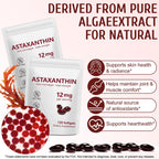 2 Pack Astaxanthin 12mg,Premium Astaxanthin Antioxidant Supplements with Antioxidant Activity, Supports Eye, Immune, Joint, Skin Health, Internal Circulation