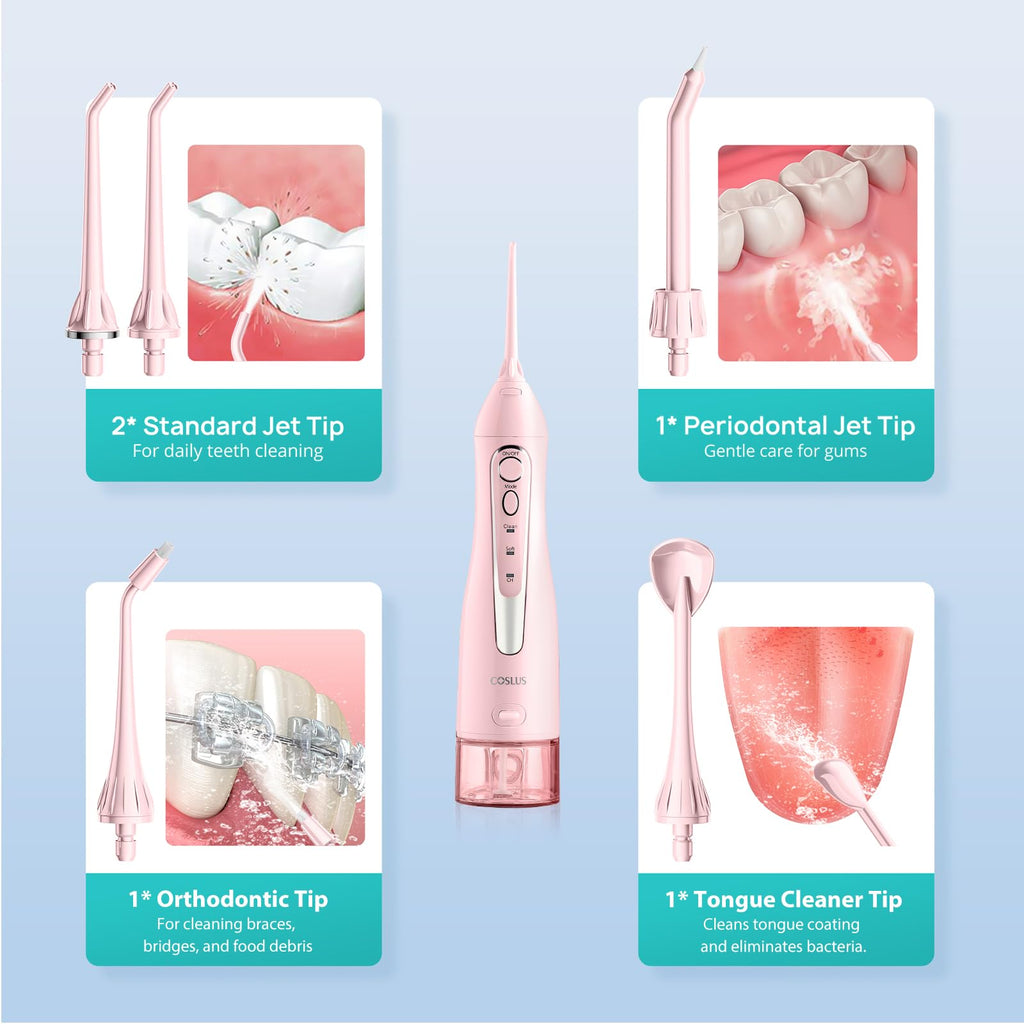 COSLUS ADA Accepted C20 Water Dental Flosser Pick, Professional Set Pink