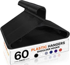 HOUSE DAY Black Plastic Hangers 60 Pack, Slim Space-Saving Clothes Hangers