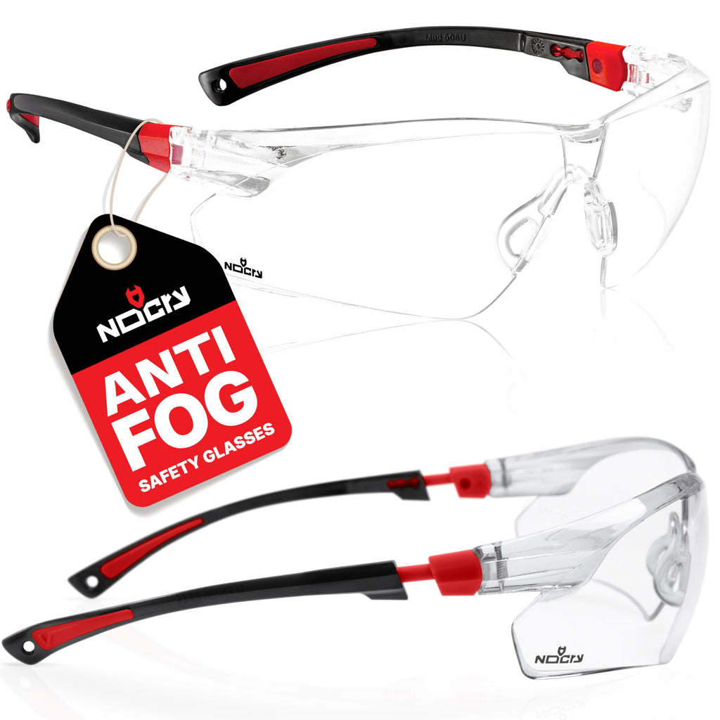 NoCry Clear Safety Glasses for Men and Women with Anti-Fog and Scratch Resistant Wrap Around Lenses, Adjustable Temples and Nose Pads — ANSI Z87 Certified Protective Eyewear with 100% UV Shielding
