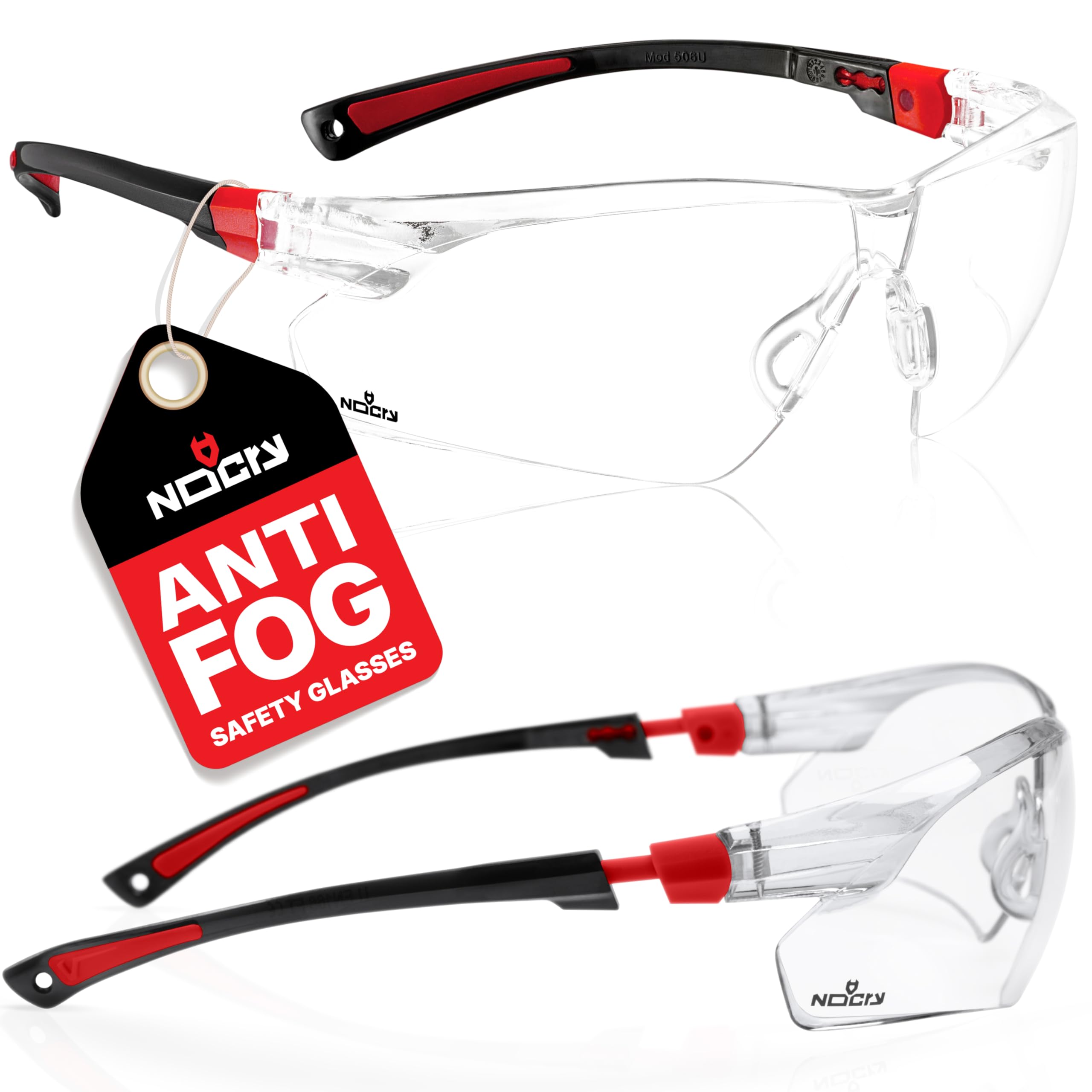 NoCry Clear Safety Glasses for Men and Women with Anti-Fog and Scratch Resistant Wrap Around Lenses, Adjustable Temples and Nose Pads — ANSI Z87 Certified Protective Eyewear with 100% UV Shielding
