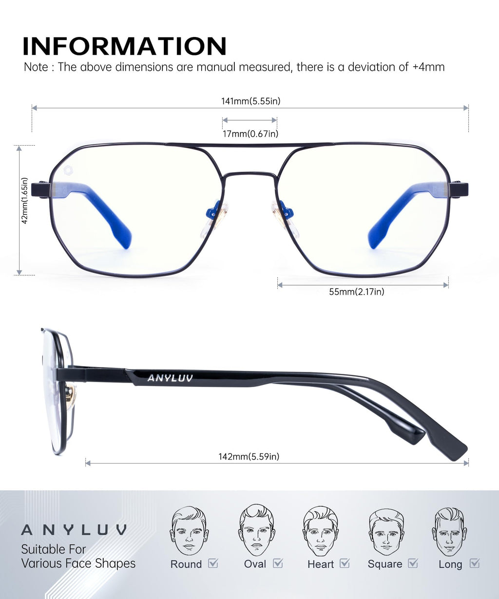 ANYLUV Blue Light Glasses for Woman/Men, Blue Light Blocking Glasses Women Computer Gaming Glasses for Eye Protection