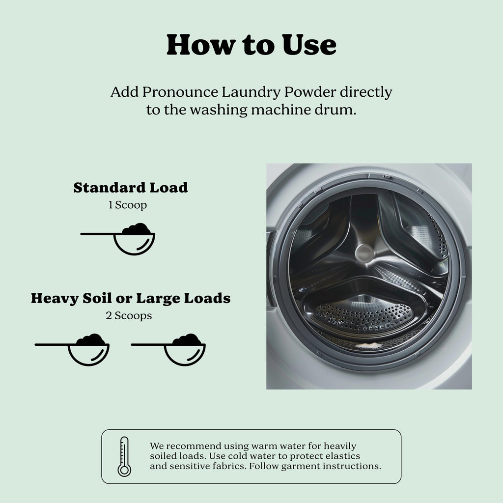 Pronounce Laundry Detergent Powder Alternative | Non-Toxic, Eco-Friendly, Natural for Sensitive Skin, Eczema, and Babies. Stain + Smell Fighting. HE Safe (Peppermint, 120 Loads)