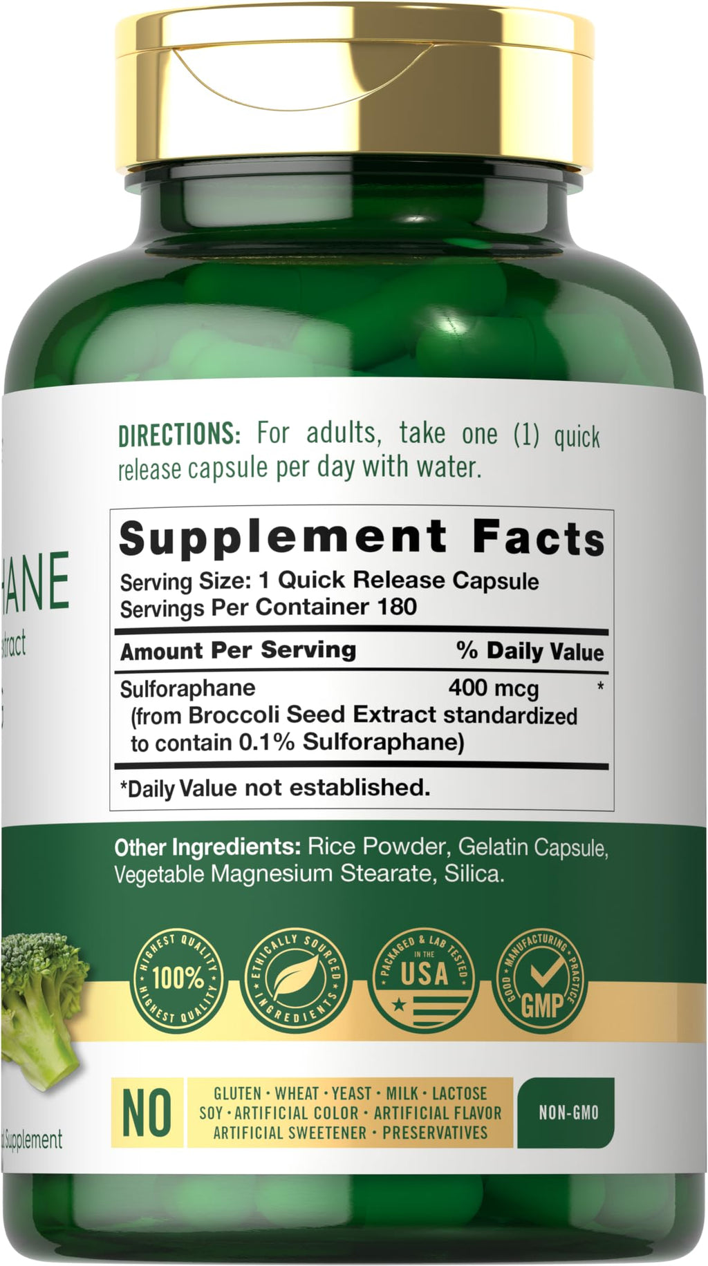 Carlyle Sulforaphane Supplement | 400 mcg | 180 Capsules | from Broccoli Seed Extract | Non-GMO and Gluten Free Formula