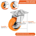 2 Inch Caster Wheels, Casters Set of 16,Heavy Duty Caster with Brake,Top Plate Swivel Wheels Industrial Castors Polyurethane Wheel, Locking Castor for Furniture Carts and Workbench