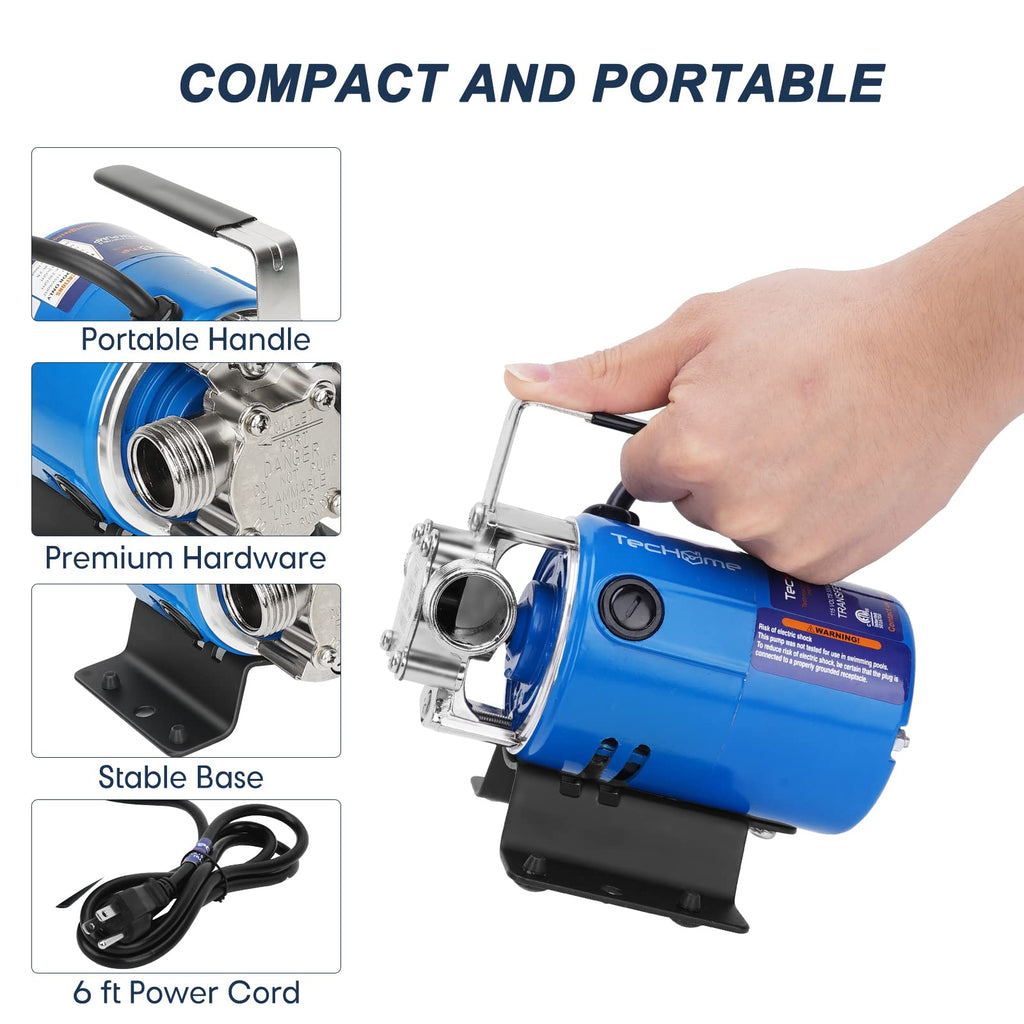 TecHome Water Pump Water Transfer Pump, 115V 1/10HP 330GPH Water Hose Pump, with Suction Hose Kit.