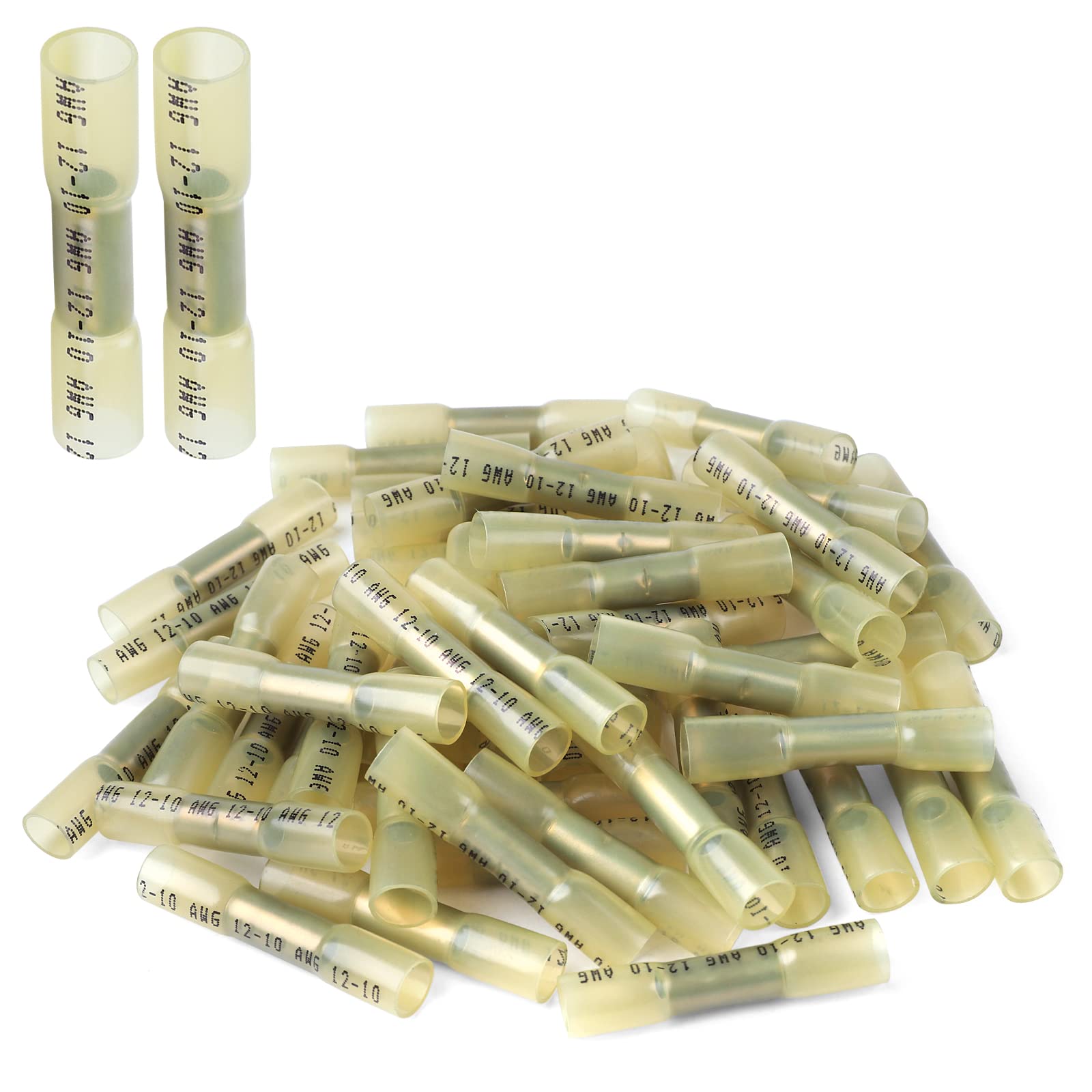 VAMRONE 250PCS Yellow Heat Shrink Butt Wire Connectors 12-10 AWG, Insulated Waterproof Electrical Wire Connectors Automotive Marine Grade Wire Crimp Terminals Butt Splices, Ideal for Boat, Truck,