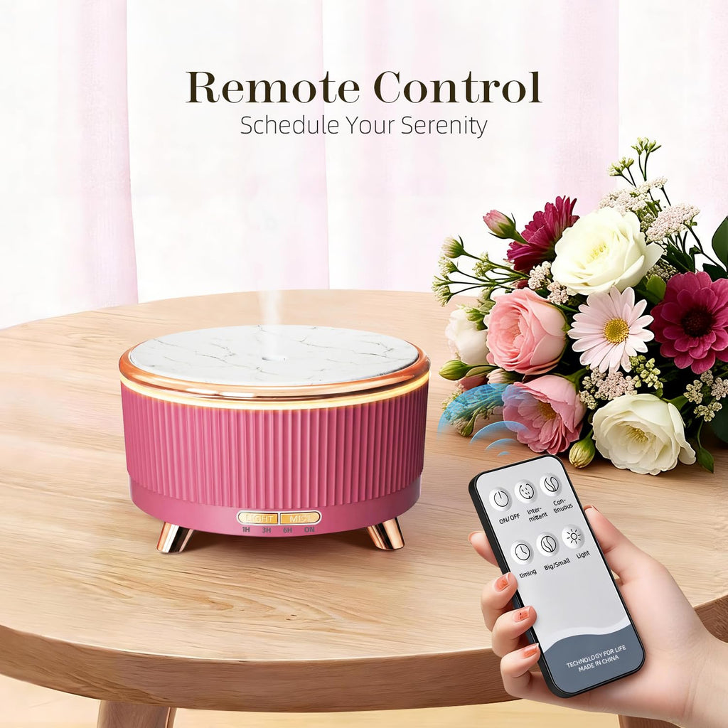 500ML Large Capacity Essential Oil Diffuser, Ultrasonic Aromatherapy Diffuser with 7 Color LED Lights with Remote Control, Cool Mist Humidifier, Timed Mist, Auto Shut-Off (Pink)