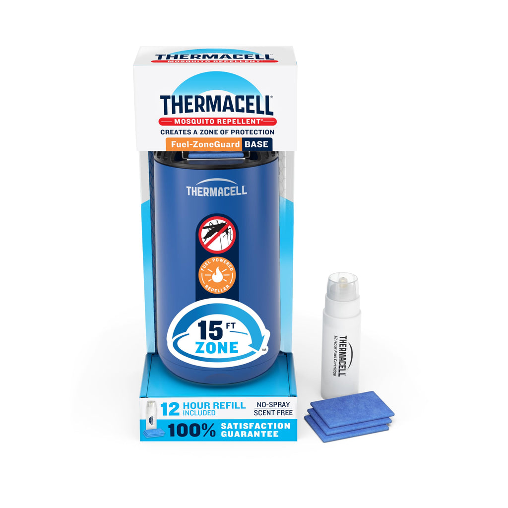 Thermacell Fuel-ZoneGuard Base Fuel Powered Mosquito Repeller; 15-Foot Zone of Scientifically Proven Outdoor Protection; Patio Shield; 12-Hr Refill; DEET-Free; Bug Spray Alternative; Royal Blue