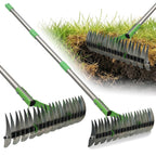 Heavy Duty Thatch Rake for Lawns - 13” Deep-Clean Dethatching Rake for Dead Grass & Moss Removal, Dual-Sided Manual Dethatcher and Scarifier Tool, 65" Long Metal Handle for Garden Yard Lawn Care