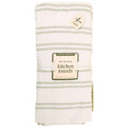 MosJos Kitchen Towels, Cotton Hand Towels, Sage Green and Cream Ribbed - Mini Weaved Stitched Set of 4 Absorbent Hand Drying Cloths, 18 x 28 Kitchen Linens