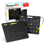 PicassoTiles 2-in-1 Magnetic Drawing Board Toy 12x10 inch Large Magnet Bead Tablet Pad with 2 Facings Alphabet STEM Free Style Educational Erasable & Reusable Learning Writing Playboard in Black PTB04