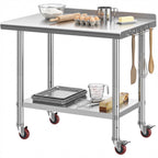 DWVO 36x24in Stainless Steel Table, NSF Metal Prep Worktable with Backsplash & Wheels for Kitchen Restaurant Hotel Garage Warehouse Home