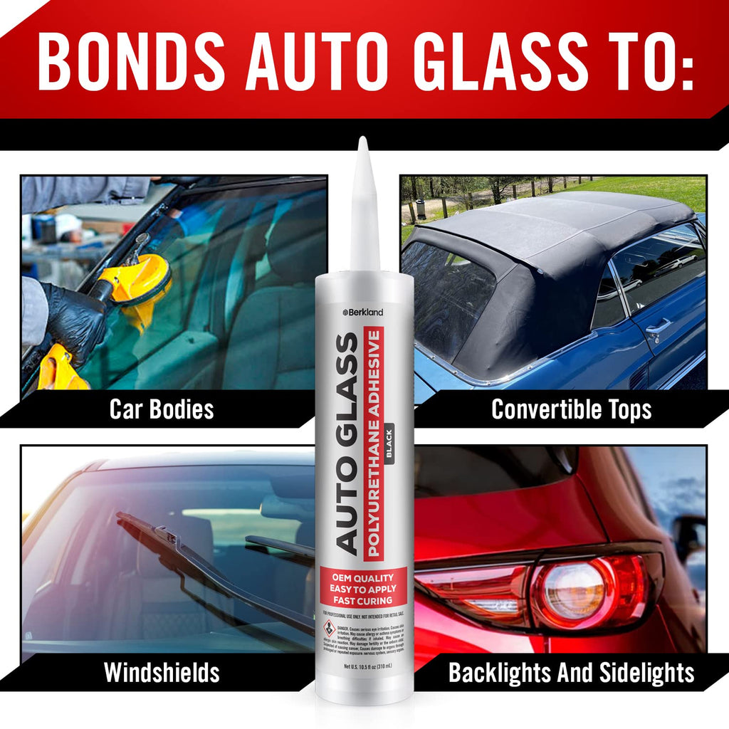 Berkland Polyurethane Windshield Adhesive, Black - Fast Curing Glass Glue
