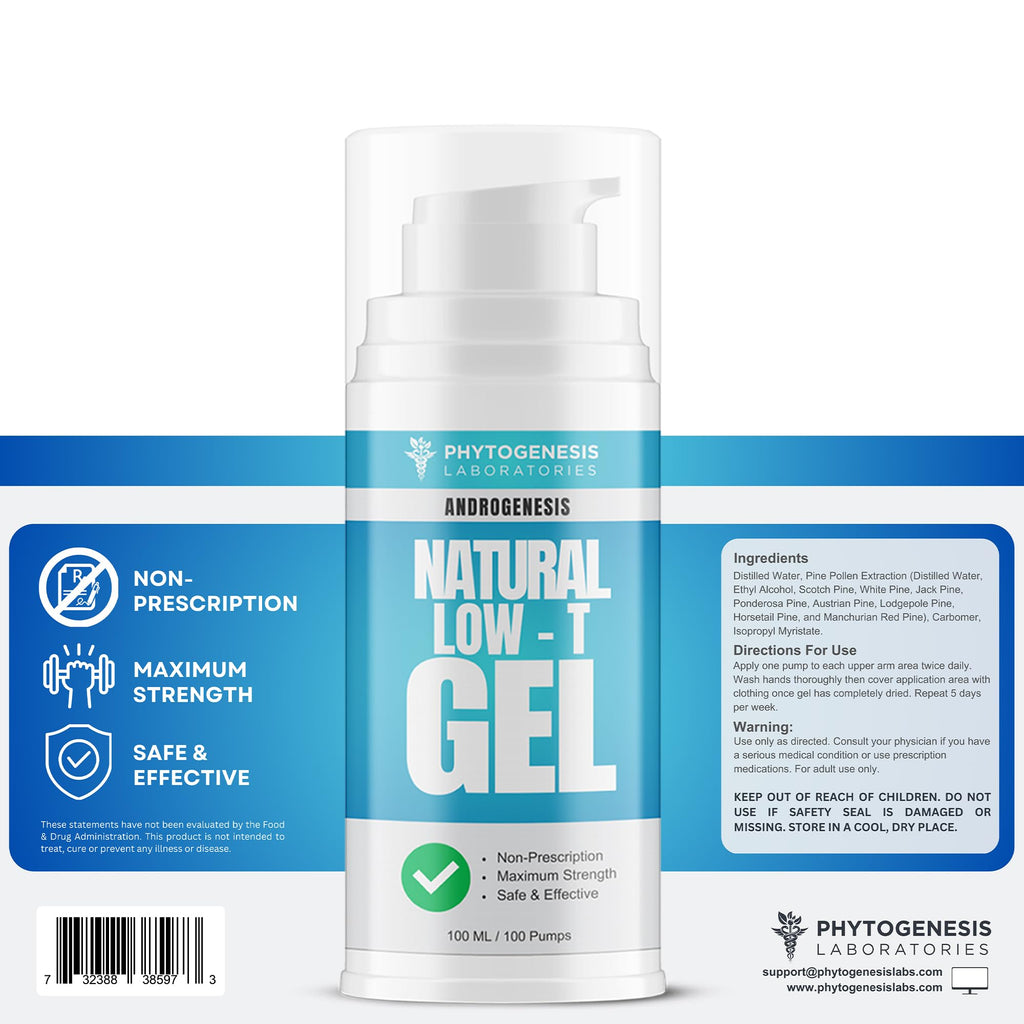 ANDROGENESIS Natural Low-T Support Gel - T Booster for Men - Muscle Recovery, Energy Booster, Healthy Aging