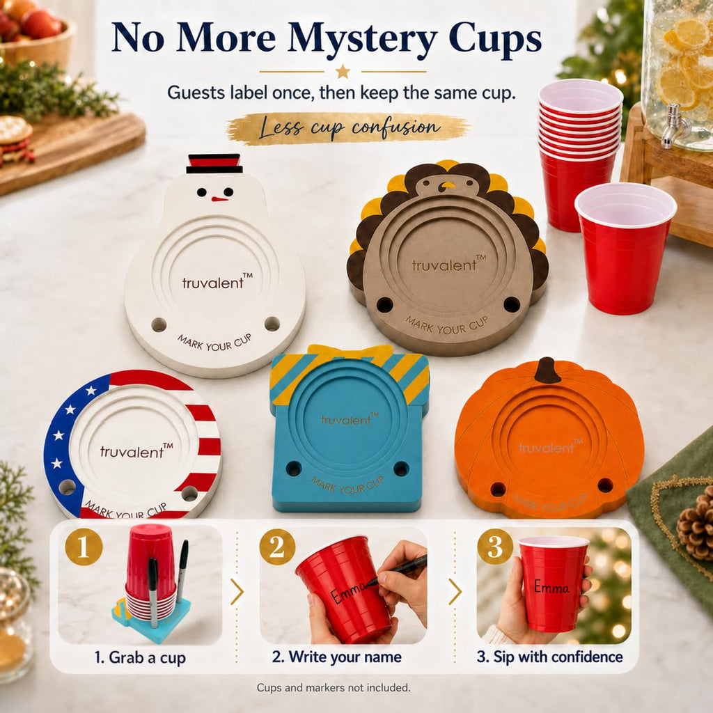 Party Cup Holder for 3-4" Cups - Hosting Essential to Prevent Mix-Ups & Reduce Waste - Sturdy Drink Organizer with Rubber Feet for Family Events - Cups & Markers Not Included (Patriotic Flag)