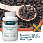 Pattern Wellness Ashwagandha Complex for Men & Women – Organic KSM-66® & Black Pepper Extract – Supports Stress Response & Energy Balance – Non-GMO – 60 Vegan Capsules