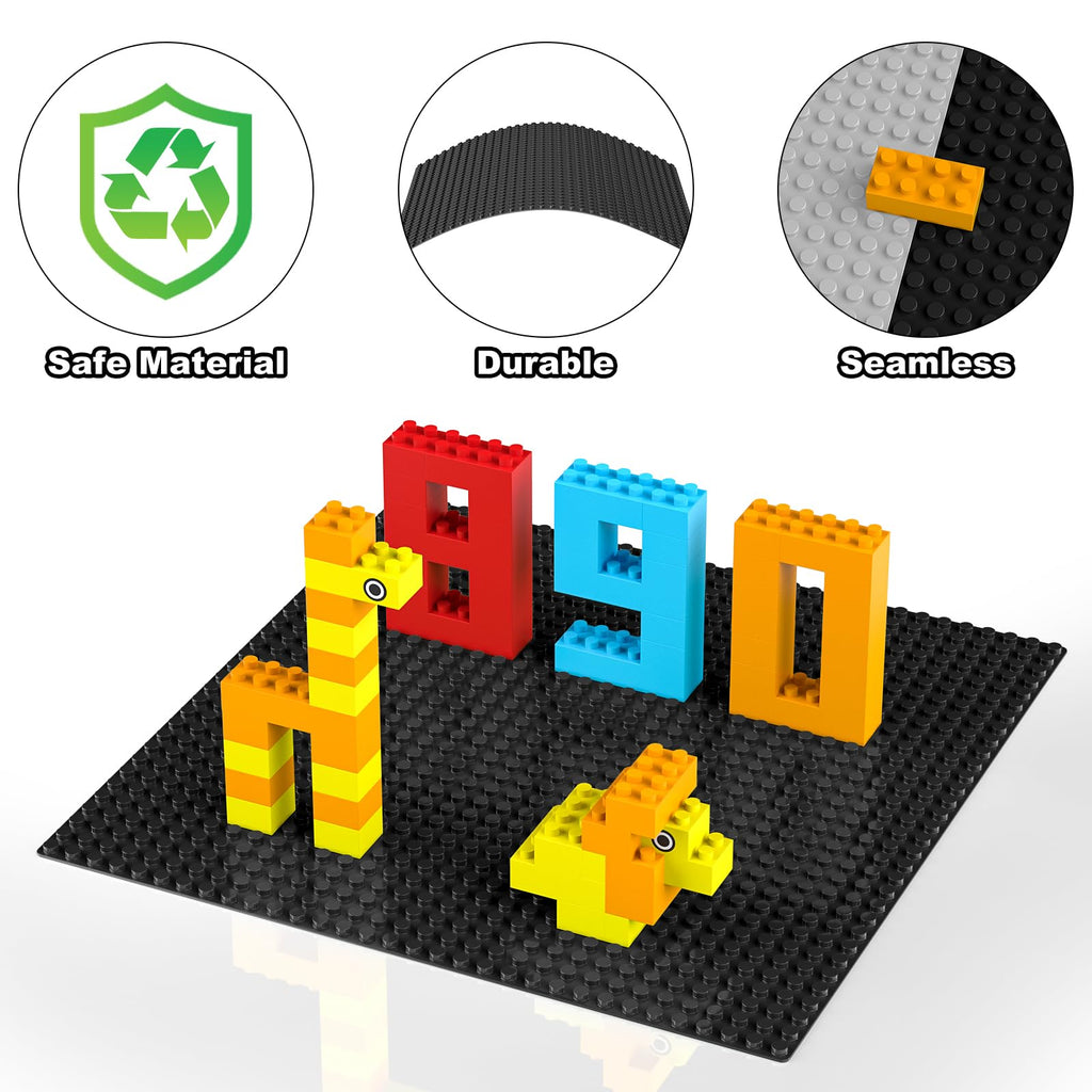 Pokiiulk Classic Baseplates, Peel and Stick Base Plates for Building Bricks, Compatible with Major Brands, Self-Adhersive Base for Bricks 10" x 10", 6 Pack Black…