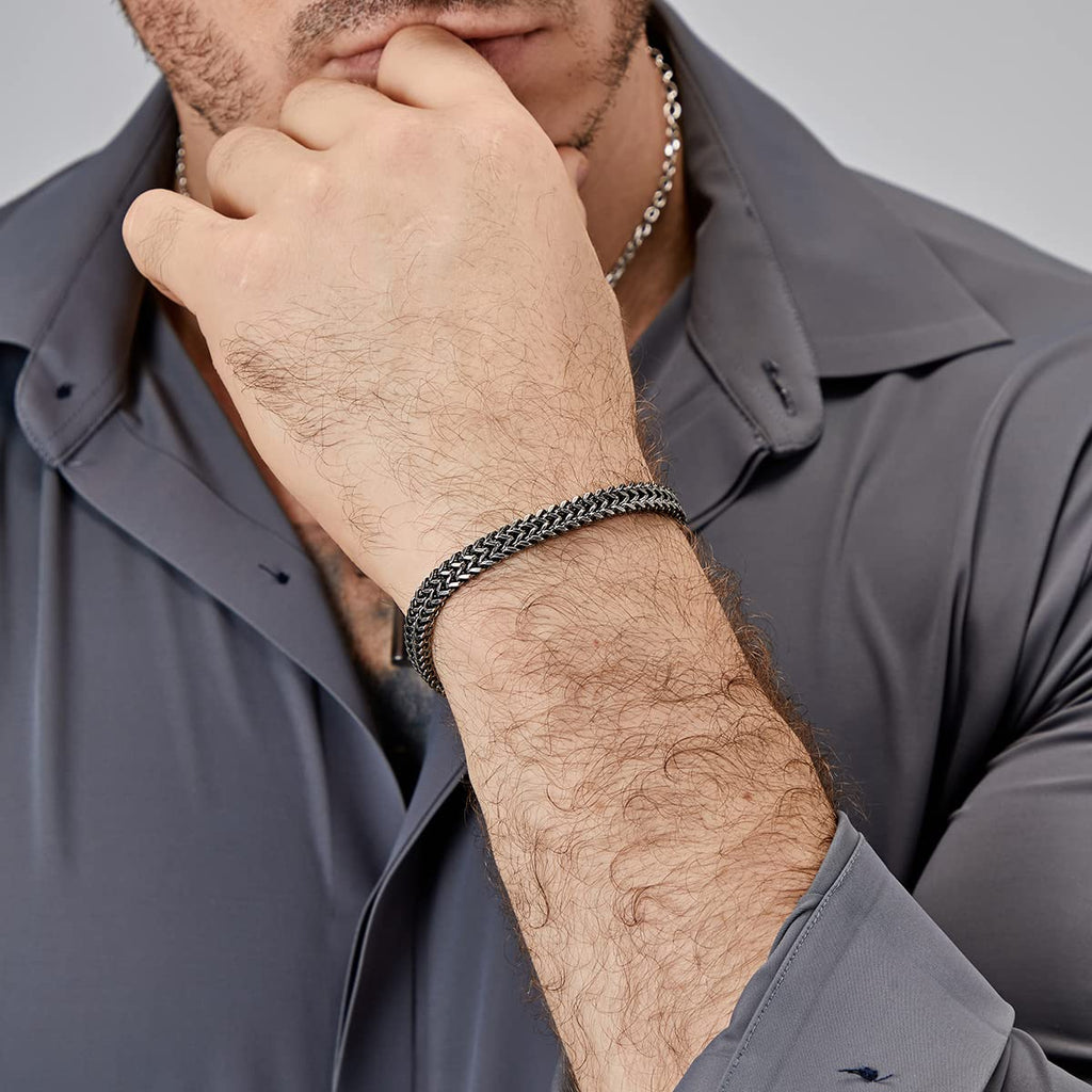 Qumfole Mens Bracelet-Stainless Steel Magnetic Clasp Franco Chain Bracelets for Men Gunmetal
