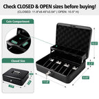 Jssmst Cash Box with Key Lock - 1mm Thick Metal Money Box for Garage Sales, Yard Sales and Petty Cash, Portable Cash Drawer with Coin Tray & Spill-Proof Foam Coin Cover, 4 No-Pinch Bill Clips,11.8''