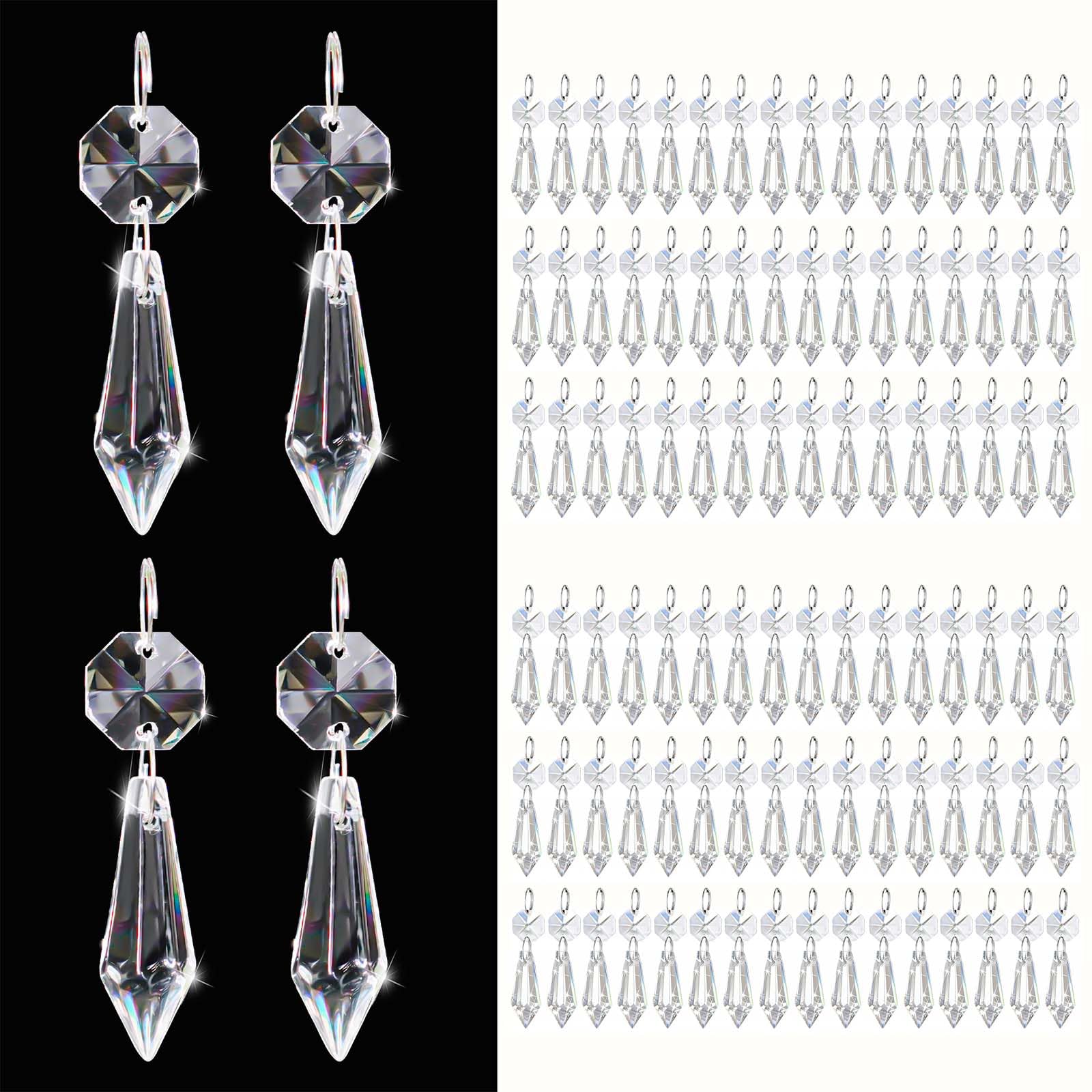 Premium Clear Crystal Glass Drops 2.4" -Multi Purpose Bluk Crystal Beads Hanging Prisms for Holiday Party/Home/Window Decoration/Chandelier Replacement Parts (M-100pcs)