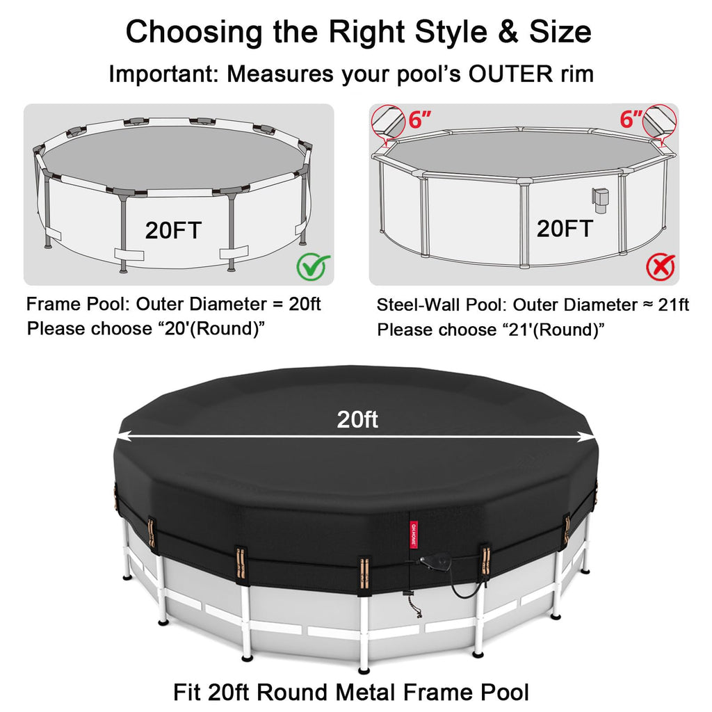 QH.HOME 20ft Round Pool Cover,[Ultimate Windproof & Tear-Resistant Fabric],Snug Fit with Patented Ratchet & Weight Rings,Solar Pool Cover for Above Ground Pools, Blocks Leaves &Waterproof