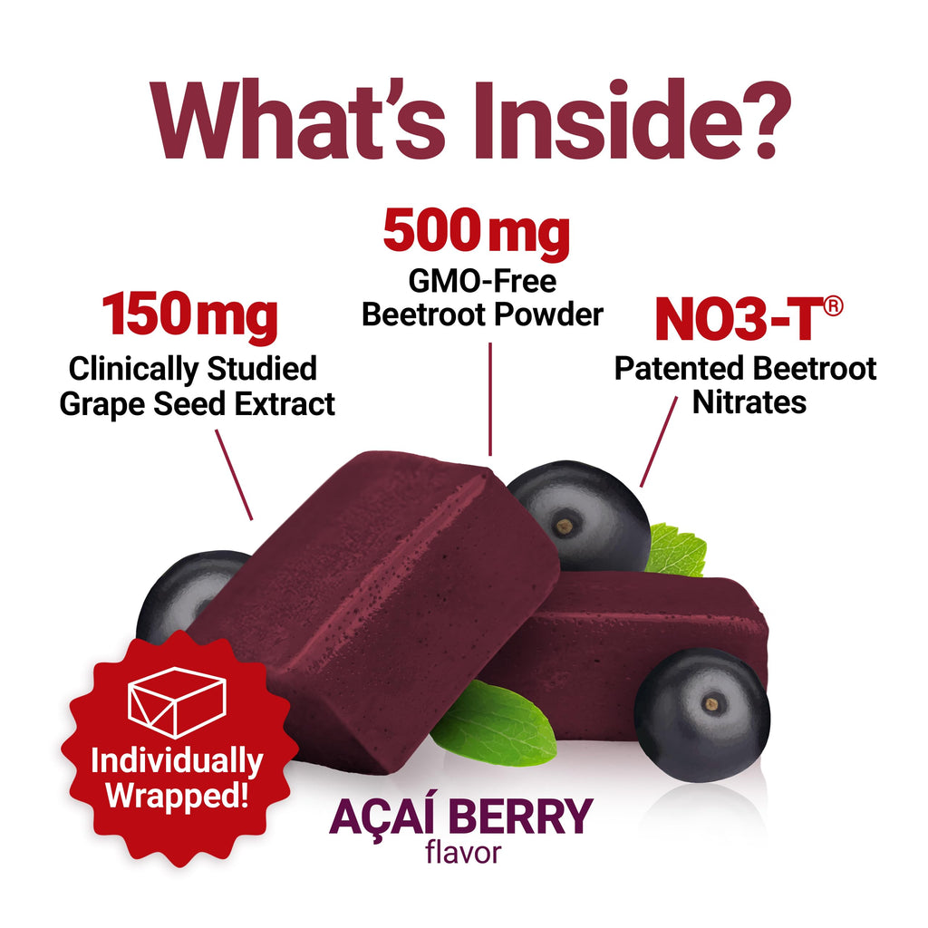 Force Factor Total Beets Blood Pressure Support Supplements with Beet Powder, Great-Tasting Chewables for Heart-Healthy Energy, and Increased Nitric Oxide, 60 Chews
