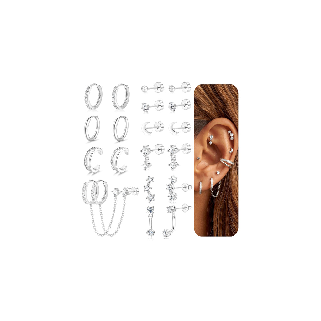 Florideco Silver Earrings Hypoallergenic Cartilage Earring Stacks