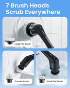 Leebein Electric Spin Scrubber, Cordless Cleaning Brush with 8 Replaceable Brush Heads, Tub and Floor Tile Power Scrubber Dual Speed with Adjustable & Detachable Handle for Bathroom Tub (All Black)