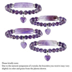 TUMBEELLUWA Purple Amethyst Healing Crystal Bracelet with Heart Charm