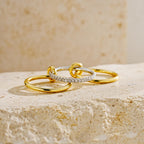 JINEAR Gold Stackable Rings for Women Non Tarnish 14K Gold Plated Interlocked Ring Gold Silver Mixed Metal Statement Rings Dainty Cubic Zirconia Band Thumb Ring Jewelry Gift for Women
