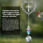 Elivida Christian Gifts for Women, Heart-Shaped Suncatcher with Cross - Religious Birthday Ornament with Scripture The Lord is My Light and My Salvation - Inspirational Catholic Spiritual Gifts