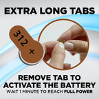 Powermax Size 312 Hearing Aid Batteries, 180 Count Long-Lasting Battery Pack, Brown Long Tab for Easy Change