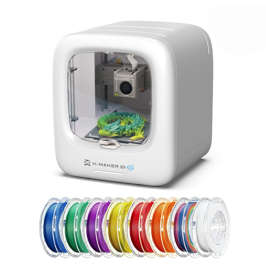 AOSEED 3D Printer for Kids, Fully Assembled AI 3D Printer with 1500+ Models & 17+ Modules, 400mm/s High Speed, Auto Leveling, STEM Toy Gift with 8 PLA Filaments for Home & School, X-Maker Joy AI+