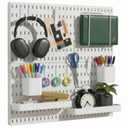 Keepo Peg Board Wall Organizer – Plastic Pegboard Panels, Modular Peg Board Storage System For Home Office, Craft Room, Gaming Setup (White, 22″×22″)