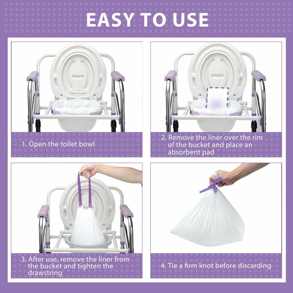 Commode Liners with Absorbent Pads for Bedside Commode, 100 Lavender Scented Commode Liners and Pads, Potty Bags for Portable Toilet, Potty Chair Liners, Commode Toilet ＆ Camping Toilet Bags
