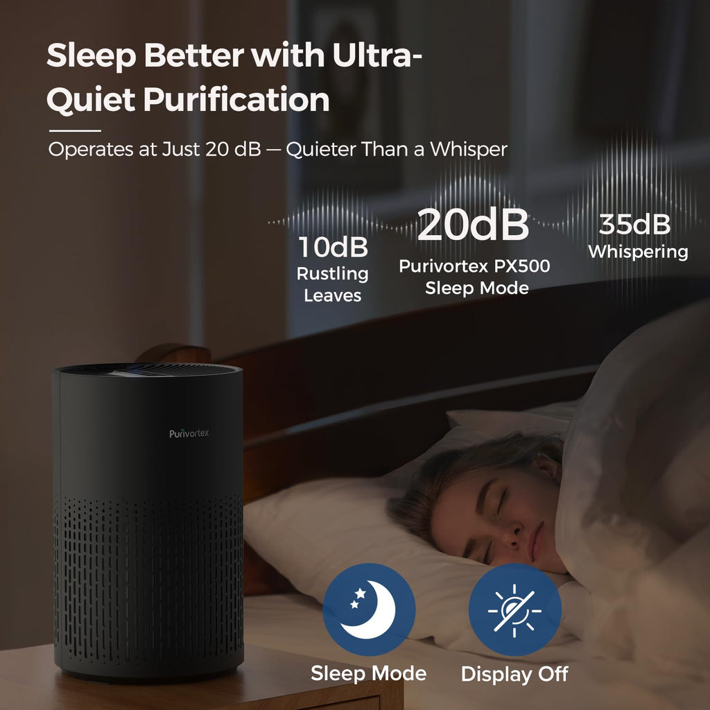 Purivortex Air Purifiers for Bedroom, Covers Up to 880 Sq Ft, PX500 Black